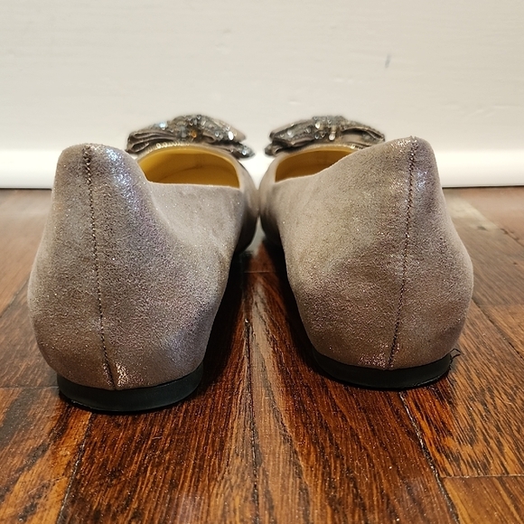 Jessica Simpson Mizella Glittering Gunmetal Color Metallic Heels Rhinestone Bow - Picture 8 of 14